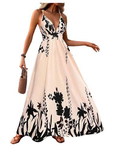 Image of MakeMeChic Women's Boho Maxi Dress Summer Luau Outfits Beach Wedding Guest Backless Sundress Flowy Resort Wear