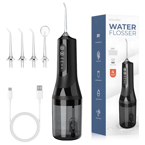 Anluomania Irrigador Bucal Portatil, Irrigador Dental Inalámbrico 260ML, Water Flosser 4 Modos 4 Boquillas Para Limpieza Dientes, IPX7 Impermeable USB-C Recargable Para Limpieza Dental,Casa y de Viaje