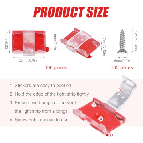 Image of Gosknor 100pcs Led Strip Light Clips, Indoor Light Clips with Screws Self Adhesive Led Clips Led Strip Light Holder Self-Adhesive Mounting Brackets for 8-10mm /0.31-0.39inch Indoor Light Strip
