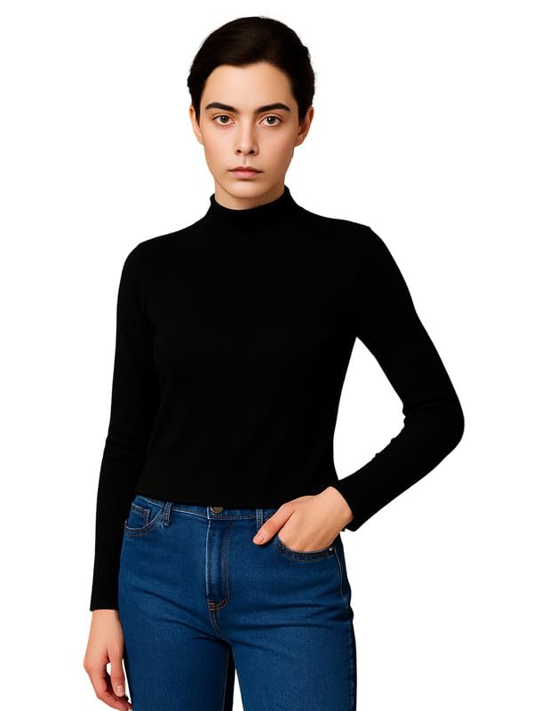 Women's Pro Black High Neck Casual Top