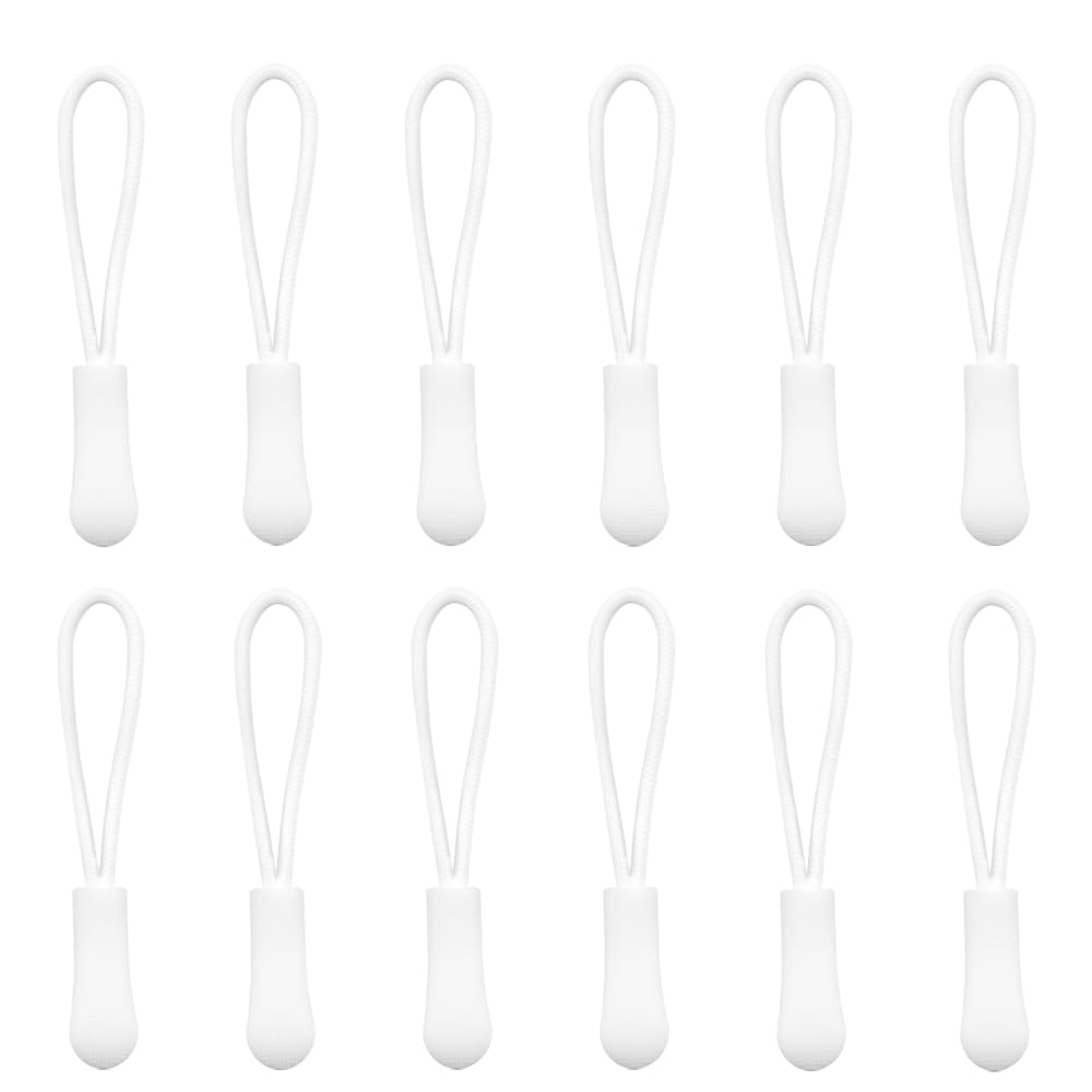 Yosawa 50 Pieces Zipper Pull Replacement，Nylon Zipper Tags Cord，Zipper Pull Puller for Jackets，Backpacks, Luggage, Purses, Handbags(White)