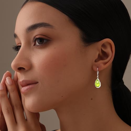 LeCalla 925 Sterling Silver Drop Earrings for Women | Created Birthstone Gemstone Leverback Earring | Hypoallergenic Women's Lever-Back Dangle Earrings2