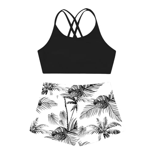 Moily Girls Gymnastics/Dance/Sports Two Piece Outfit Criss Cross Back Crop Top with Booty Shorts Swimwear