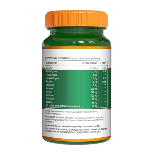 Image of Pure Nutrition Digestive Enzymes | Amylase, Lipase, Protease, Cellulase, Lactase, Bromelain| Better Bioavailability | Supports Digestion & Better Absorption of Food Nutrients - 60 Veg Caps (Pack 2)