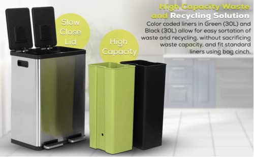 Simpli-Magic 79513 60 Liter / 16 Gallon Rectangular Hands-Free Dual Compartment Recycling Kitchen Step Trash Can thumb #5