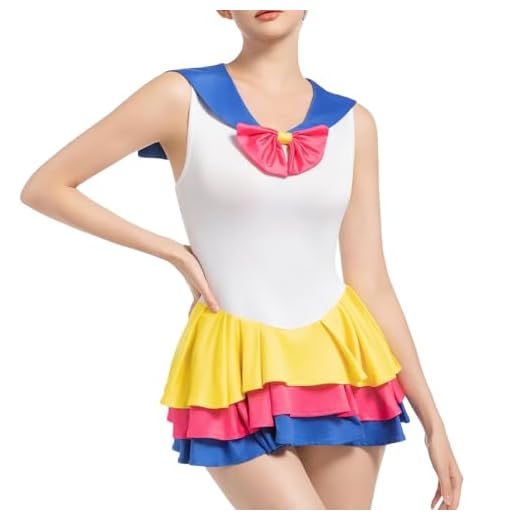 Landofgenie Vestido de Cosplay Anime Sailor Moon para Mujeres – Mini Vestido sin Mangas con Lazos – Vestido de Fiesta para Carnaval, Halloween M