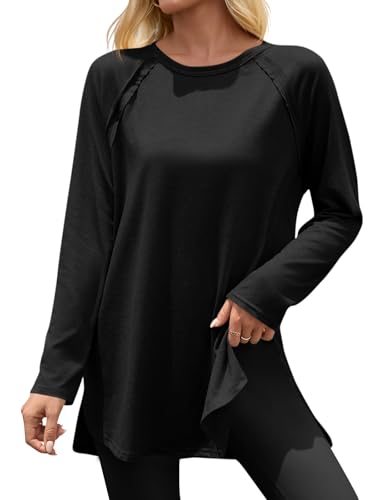 Cicy Bell Womens Long Sleeve Tunic Tops Side Slit Crew Neck Oversized T Shirts Fall Casual Loose Fit Basic Tees Shirts2