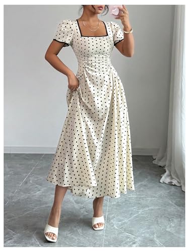 Image of Floerns Women's Floral Short Puff Sleeve Milkmaid Dress Boho A Line Long Dresses
