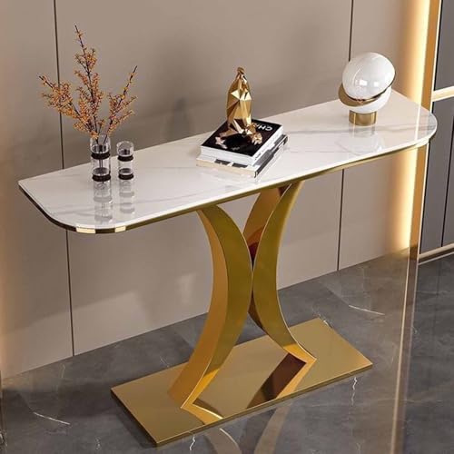 Mesa de sofá, mesa decorativa para sala de estar, marco de metal estable, parte superior de mármol, mesa consola larga y estrecha
