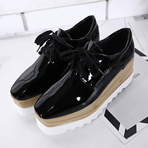 ZSQBQ Women Fashion Comfort Pumps High Heel Shoes Square Toe Lace-up Office Dress Platform Wedge Shoes3