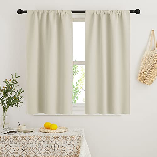RYB HOME Beige Short Curtains Blackout, 45 inch Durable Cafe Curtains Room Darkening Window Drapes Privacy Protection for Basement Closet Kithen, W29 x L45 inch, 2 Panels