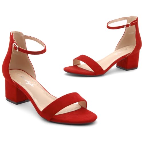 Image of Herstyle Low Block Heels for Women - 2.25 Inch Open Toe Chunky Heel Sandals with Dressy Ankle Strap for Wedding, Prom, Party & Office