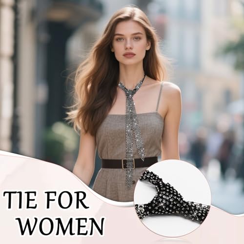 Rhinestone Neck Tie for Women Long Skinny Ties for Women Sparkle Crystal Tie for Prom Wedding Party2