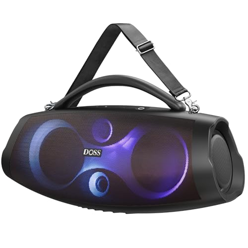 DOSS Extreme Boom Pro D200 240W Peak Outdoor Speaker Punchy Bass 26H Playtime Beat-Synced Light BT5.4 Stereo Pairing IPX6 Waterproof for Camping Beach Tailgate Party-Black
