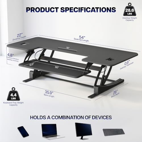 Image of VIVO 54 inch Manual Height Adjustable Large Standing Desk Converter, Quick Sit-Stand Desk Riser, Tabletop Pneumatic Assist Height Adjust 6.5 to 17 inch, Black, DESK-V054V