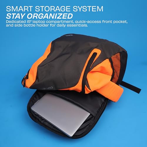 Image of Nivia Conviction 2.0 Sports Backpack For Men And Women, 25L Lightweight Gym And Training Bag With 15-Inch Laptop Compartment, Padded Straps, Quick Access Pocket, Side Bottle Holder (Black /Orange)
