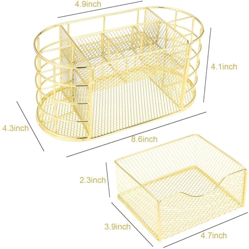 Image of 9 Compartment Metal Desk Organizer & Makeup Storage Holder with Detachable Drawer | Multi-Purpose Stationery, Cosmetic & Office Desk Organizer for Home, Study Table & Vanity (Gold)