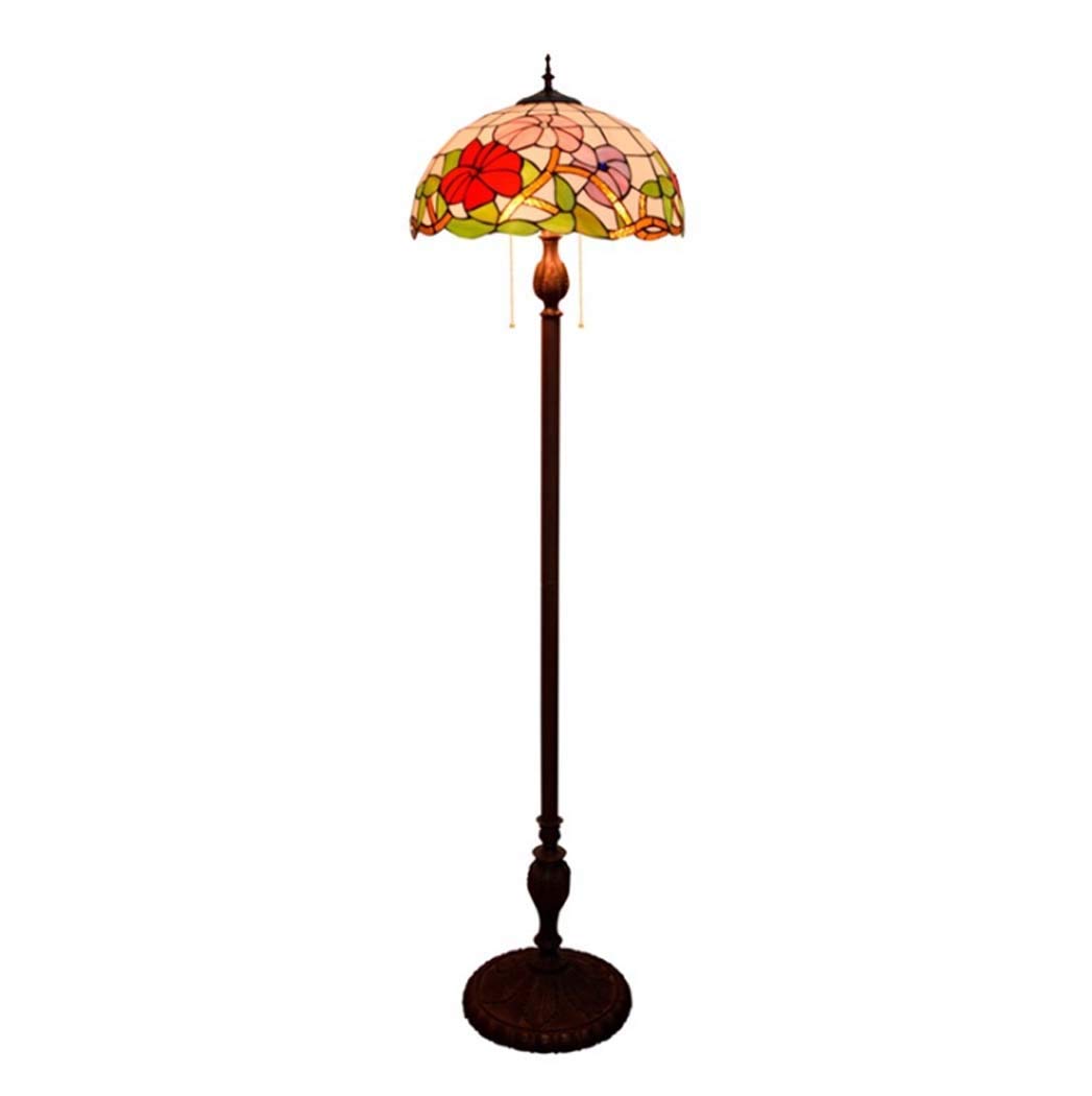 IUokLU Tiffany Style 16-Inch Pastoral Handmade Stained Glass Floor Lamp for Living Room Bedroom Bedside Decor Standing Lighting with Foot Switch + Zipper Switch Floor Uplighter,E27,40W,A (A)