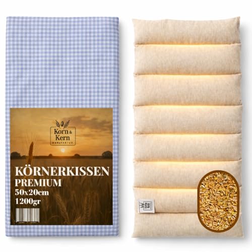 KORN & KERN Manufaktur Körnerkissen XXL 50×20 cm 1200g Premium Wärmekissen mit Bezug Extra Großes Mikrowellenkissen für Nacken Rücken & Schultern Ideal als Kirschkernkissen-Alternative