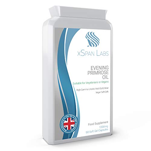 Evening Primrose Oil 1000mg 90 Capsules - Cold Pressed Vegan Soft Gels - High GLA Formulation with Vitamin E - No GMOs - UK Made