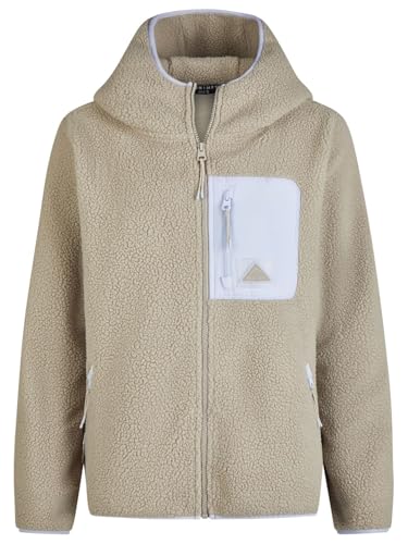 DENIMFY Fleecejacke Damen Regular Fit DFLea Teddyfleece Kapuzenjacke Winterjacke Übergangsjacke Stehkragen, Größe:L, Farben:Slate Grey-Greyish Lavender-Light Sand
