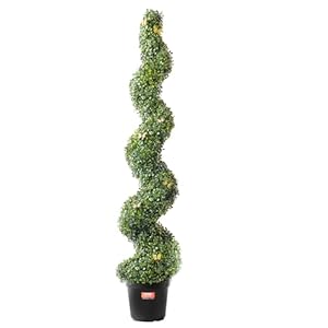 Vevor artificial boxwood topiary tree 60 inch tall 2 pieces spiral faux topiary trees faux plant wextra leaves pot small decoration uv rated greenery set for home decor indooroutdoor  urban country home decor