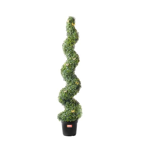 Vevor artificial boxwood topiary tree 60 inch tall 2 pieces spiral faux topiary trees faux plant wextra leaves pot small decoration uv rated greenery set for home decor indooroutdoor  urban country home decor