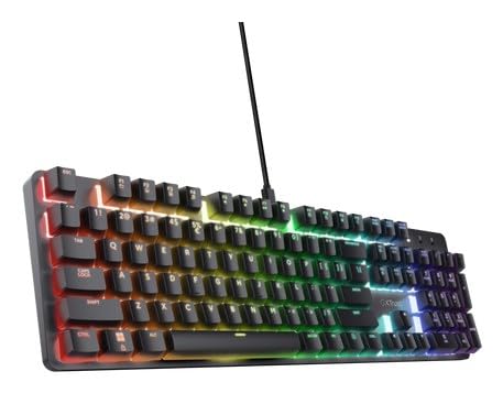 Trust GXT 871 Zora Teclado mecánico QWERTY EE.UU. con iluminación RGB, Interruptores Huano Lineal, Software Incluido, Anti-Ghosting N-Key Rollover USB programable Gaming Keyboard PC portátil