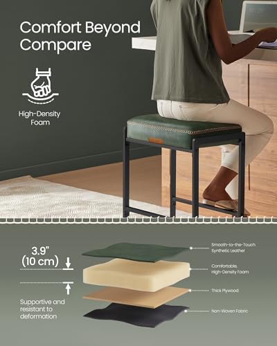 Image of VASAGLE EKHO Collection - Bar Stools Set of 4, Counter Height Bar Stools, Synthetic Leather with Stitching, Mid-Century Modern Counter Stools, 26-Inch Tall, Kichen Home Bar Dining Room, Forest Green