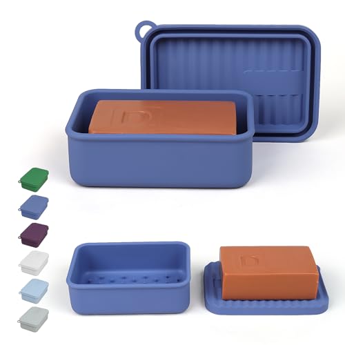 AIDIMMING Extra Large Silicone Travel Soap Case Leak Proof Bar Soap Holder & Container for Extended Trips Camping & Gym Truck Drivers Fits 10oz Duke Cannon Shampoo & Conditioner Bars (Deep Blue)