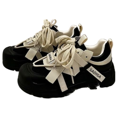 Sneakers for Women Sole Y2K Flat Platform Chunky Style Casual - Emo Non Slip Kawaii Retro Preppy Girls Cute Walking Shoes Tennis & Racquet Sport Lightweight Running Standing All Day Neutral