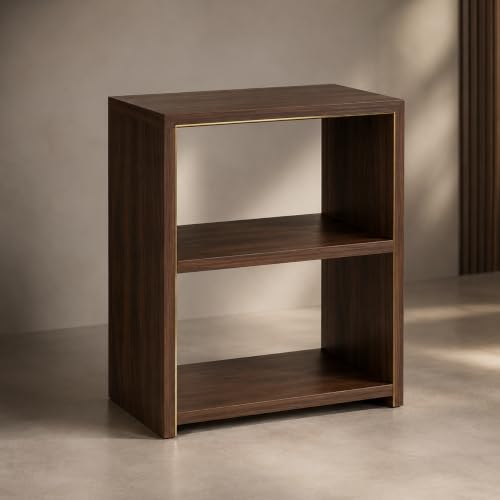 Image of ECOLINE Engineered Wood Bedside Table & Coffee Table for Living Room - 2-Tier Modern Side Organizer Shelf, Walnut Finish (40x25x50 cm)