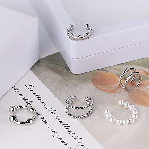 Fibo Steel 20Pcs Ear Cuffs Earrings Set For Women Non-Piercing Dainty Cartilage Ear Clip On Wrap Earring Set Adjustable Silver Plated #TOP5