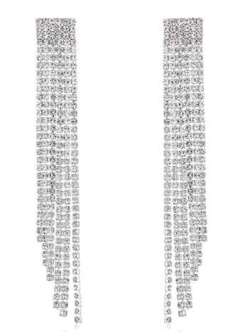 Pendientes Largos de Borla de Cristal de Diamantes de...