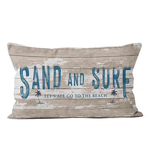 HIWX Nautical Coastal Sand and Surf Beach Pillow Covers - Decorative Throw Pillow Cover for Sofa, Bed, Room Home Decor - Beachy Room Decor - 12x20