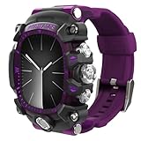 YiMingSun iG-3000 改良された時計ケース、Apple Watch 9 8 7 45mm 6 44mm メンズケース、保護カバー付き 丈夫なシリコンバンド保護ケース、メンズiWatch 6 5 4 SE 44mmに適合する丈夫な保護ケース オールカバー式軽量フルカバー (Purple)
