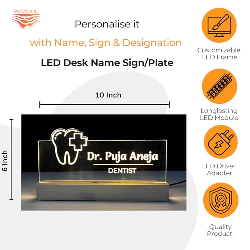 Image of Customized LED Name Plate for Office Desk Table Name Sign Birthday Gift For Dentist Doctor Clinic Medical Store Teacher Pharmacist (10 x 6 inch) (For Dentist)