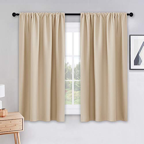 PONY DANCE Beige Kitchen Curtains - Window Treatments Rod Pocket Energy Efficient Blackout