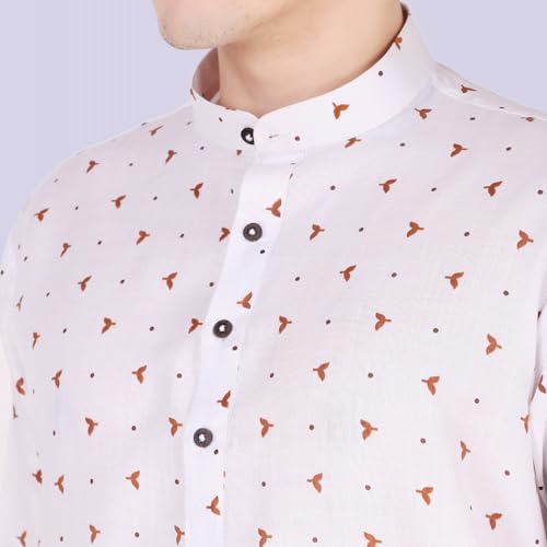 Image of SKAVIJ Mens Cotton Long Sleeve Tunic Printed Kurta