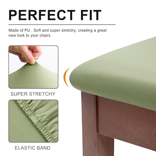 Alishomtll Dining Chair Covers Set of 4/6 PU Chair Seat Slipcovers Waterproof Leather Chair Covers Removable Seat Covers with Fixing Buckle for Dining Room Kitchen Garden Office (Light Green, 6pcs) - Cosy Home Interiors Alishomtll Dining Chair Covers Set of 4/6 PU Chair Seat Slipcovers Waterproof Leather Chair Covers Removable Seat Covers with Fixing Buckle for Dining Room Kitchen Garden Office (Light Green, 6pcs) - Image 3
