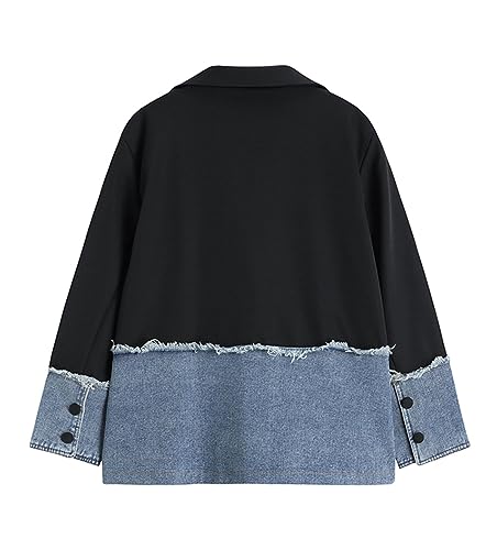Streetwear Korean Fashion Women's Patchwork Denim Blazer Coat Female Black Jackets Outwear2