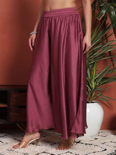 Image of SHOPPING QUEEN Women's Silk Blend Embroidered Kurta and Palazzo Set