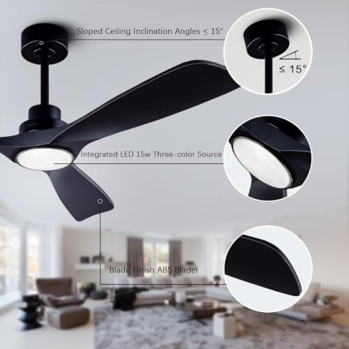 Image of QUTWOB 52 inch 3-Blade Wood Ceiling Fan with Light & Remote, Indoor Outdoor