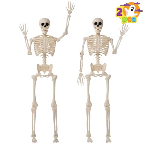 JOYIN 2PCS 36' Halloween Realistic Skeleton Decor, 3FT Full Body Stayable Movable Joints, Posable Hanging Skeletons for Halloween Decoration, Yard, Graveyard, Haunted House Props, Spooky Scene Party