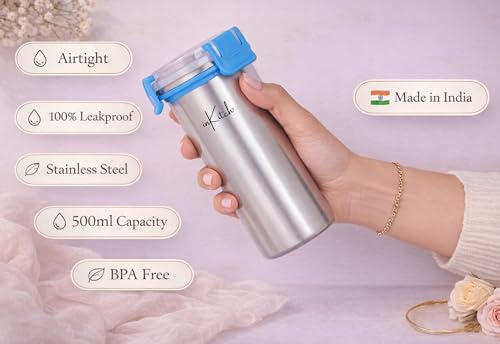 Image of Lunch Box for Kids with 500ml Steel Bottle with Cap, Leak Proof Stainless Steel Tiffin Box Set, Air Tight Food Grade Lunch Box 750ml + 120ml for School Kids Office College Picnic Travel