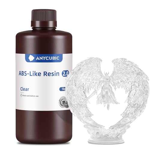 ANYCUBIC 2nd Gen Resin Technology ABS-Like Resin 2.0, 3D Printer Resin with High Toughness, More Precise Details, Low Odor, Wide Compatibility for All LCD Resin 3D Printers (Clear, 1kg)