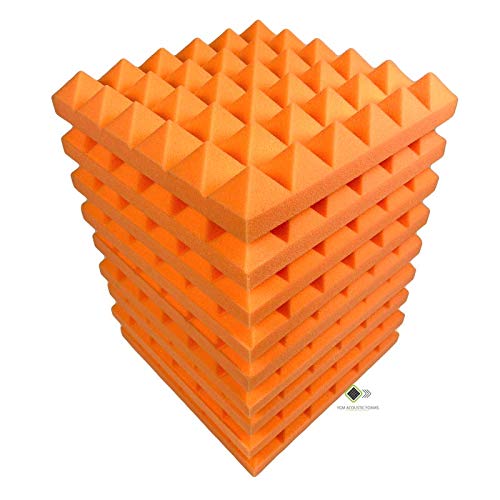Image of YGM Acoustic Foams Pyramid Acoustic Panels 1 Footx1 Footx2inch Thick, 50 Density Acoustical Sound Proof Foam for Room, Studio, Echo Reduction & Noise Absorption (Black & Orange, Set of 72)