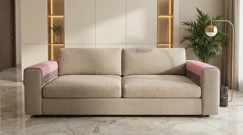 Image of Velvet Quilted Sofa Cover Mat Seat & Back, 2 Pc Arm, Arm L23in H32in, Baby Pink Color,Anti Skid Backing, 6in Hanging Strap Design, Washable Soft, Anti S, Style -BabyPink-ARM2