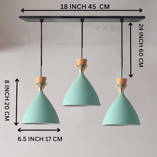 Image of Modern Aqua Blue Dome Hanging Pendant Light for Ceiling, Aluminium, Antique Decor, E-27 Holder, (Bulb is not Included) 3 Light Linear Set