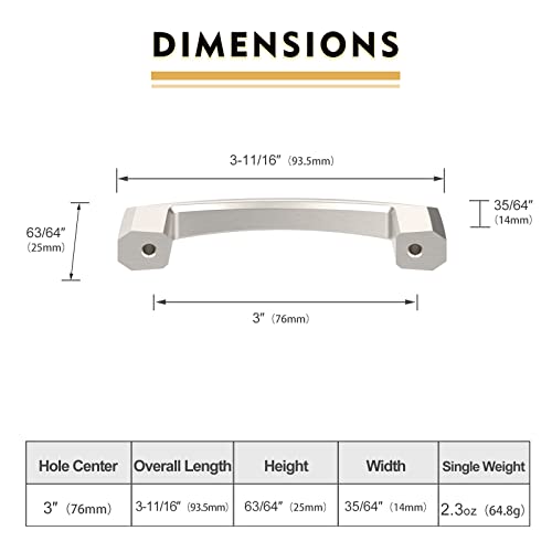Image of 10 Pack 3 Inch Brushed Satin Nickel Cabinet Pulls Kitchen Cabinet Handles Kitchen Handles for Cabinets Cupboard Handles Satin Nickel Drawer Pulls Cabinet Hardware